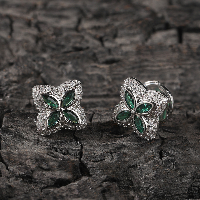 Moissanite Inlaid Gemstone Clovers Lucky Earrings