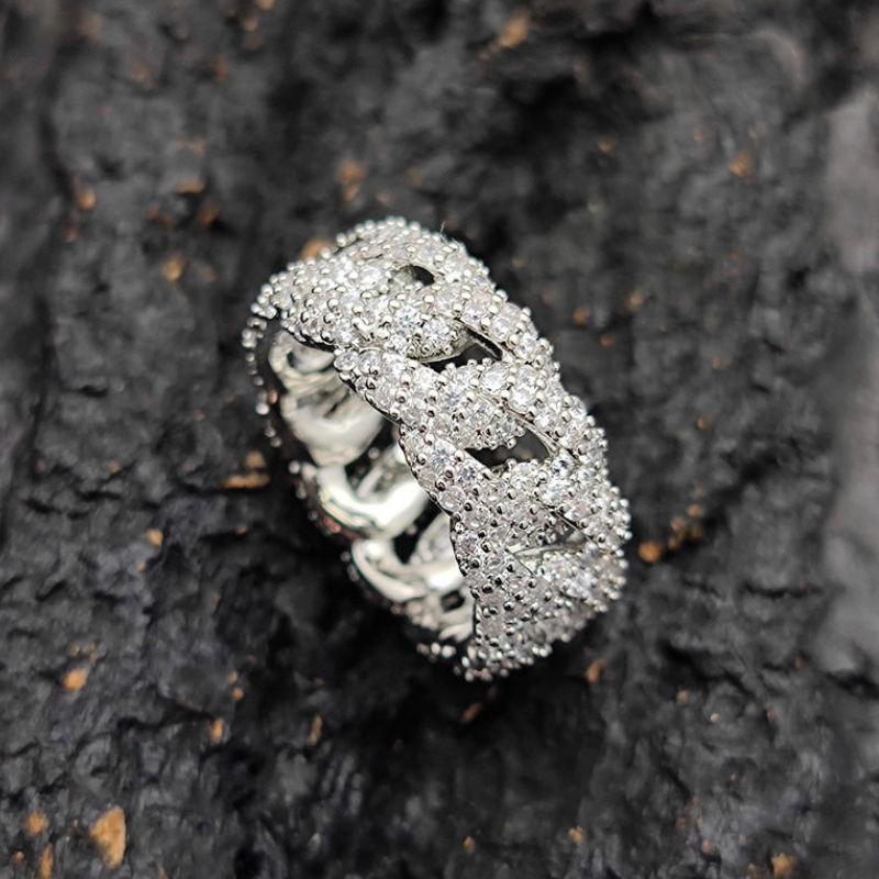 10mm Wide Moissanite Sparkling Full Diamond Cuba Ring