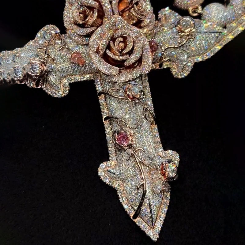 Moissanite Roses Around the Cross Pendant