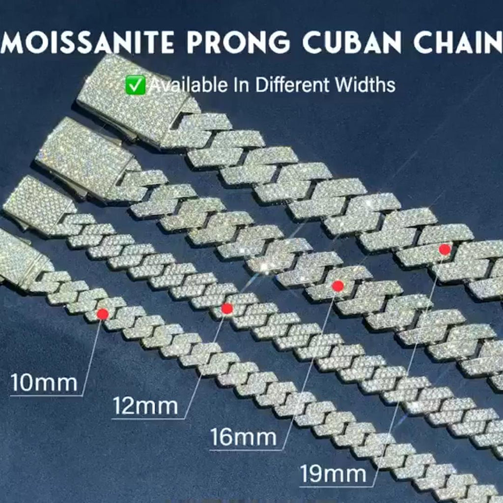 12/14/20mm Moissanite Diamond Prong Cuban Chain