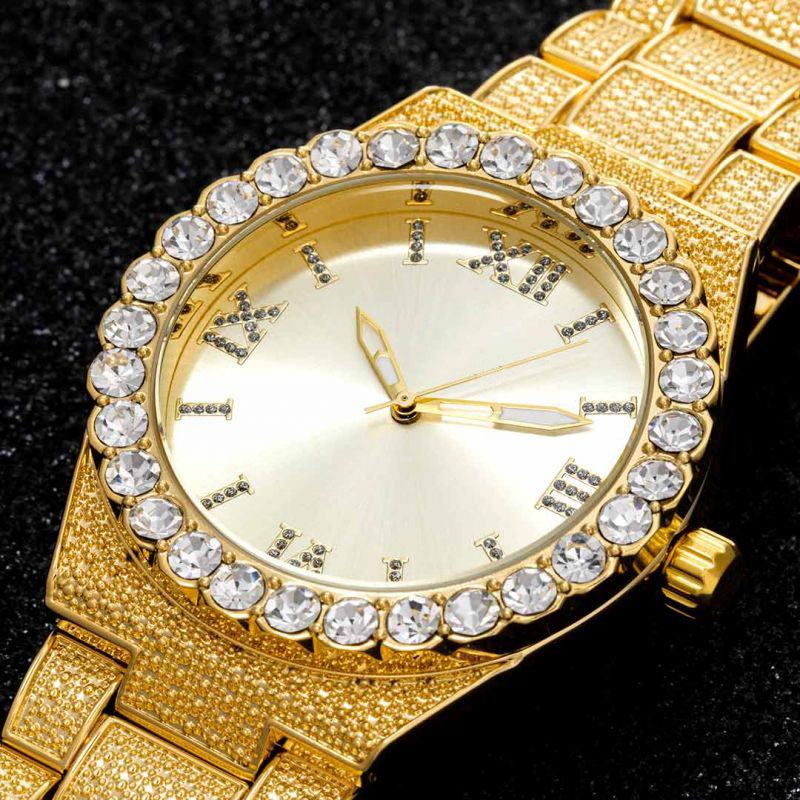 Iced Roman Numerals Dress Watch - 43mm Gold Dial