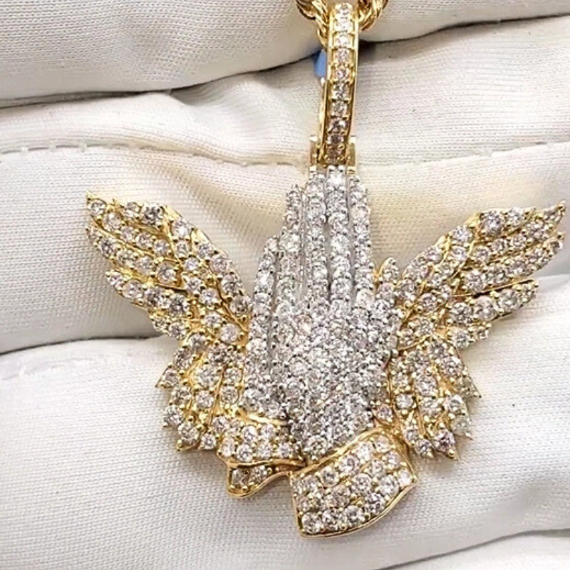 Moissante Butterfly Praying Hands Pendant