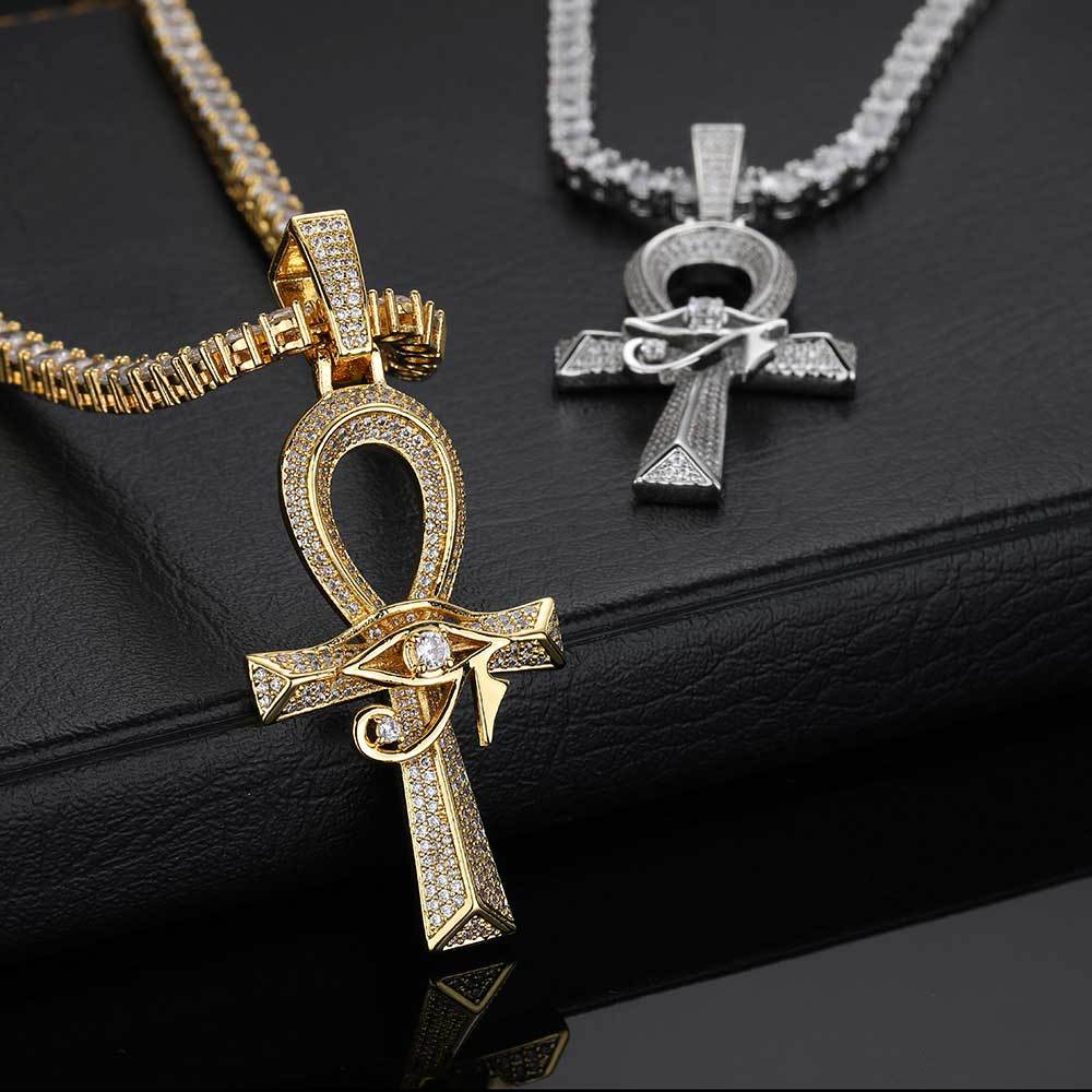 Moissanite Eye of Horus Ankh Pendant in 925 Sterling Silver