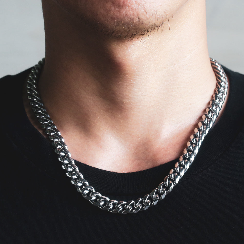 10mm Cuban Link Chain in White Gold for Men's