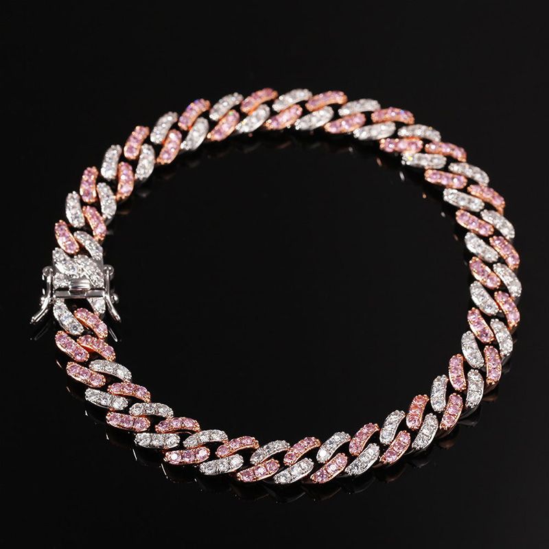 8mm White&Pink Two Tone Moissanite Cuban Bracelet