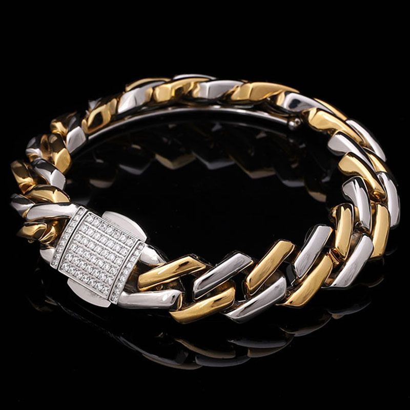 12mm Two-tone Titanium Cuban Bracelet