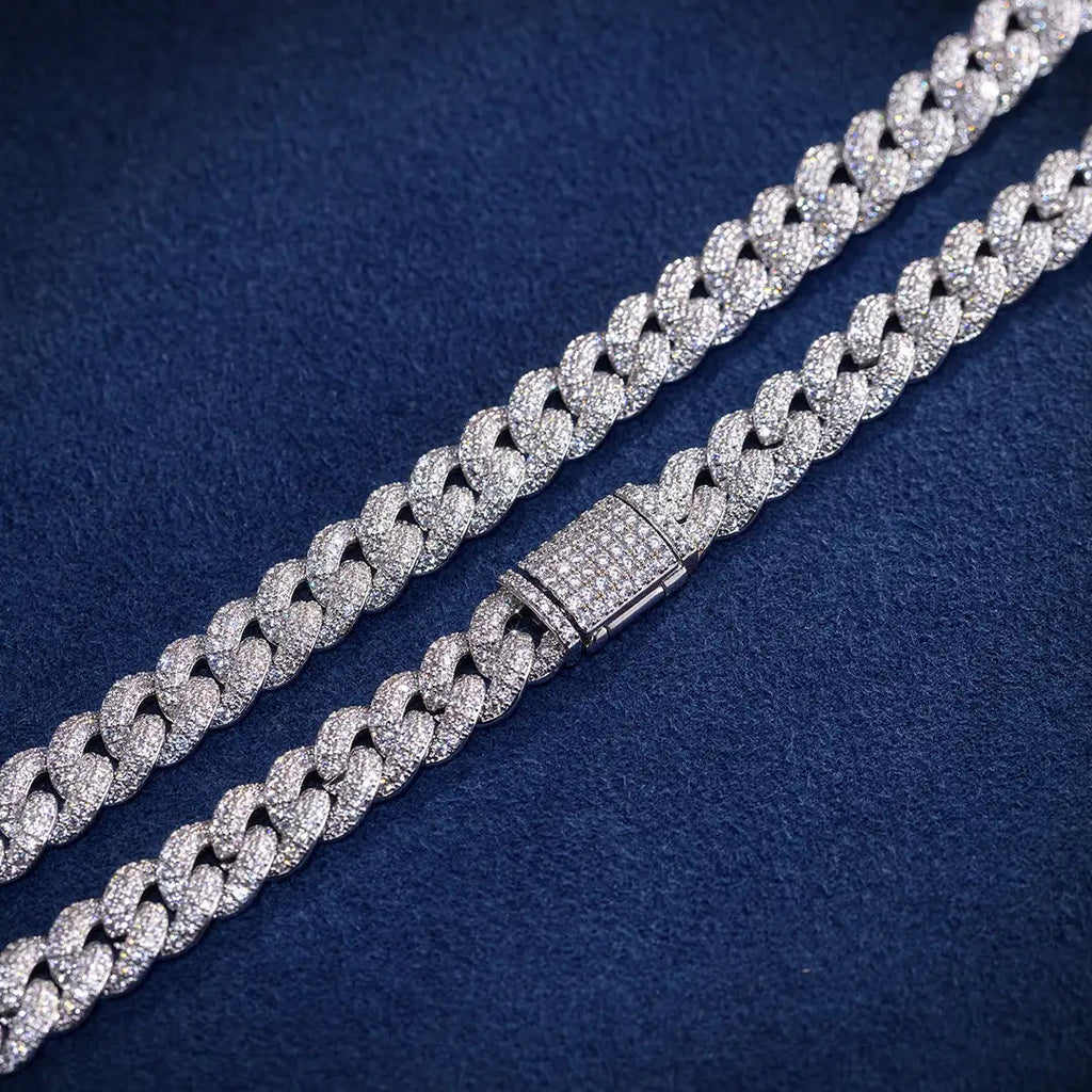 8mm Moissanite Cuban Link Chain in White Gold