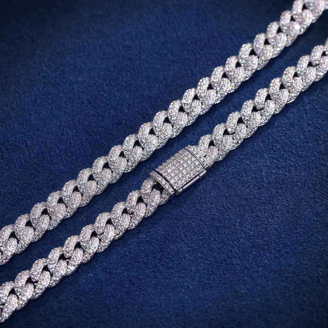 8mm Moissanite Cuban Link Chain in White Gold