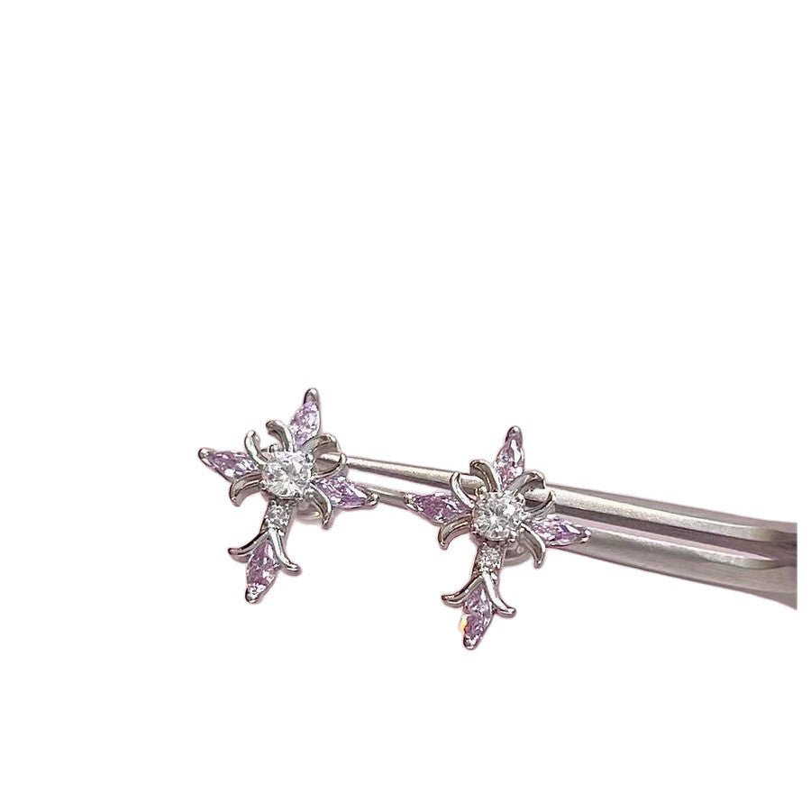 Sterling Silver Floral Cross Bullet Back Earring【A pair of earrings】