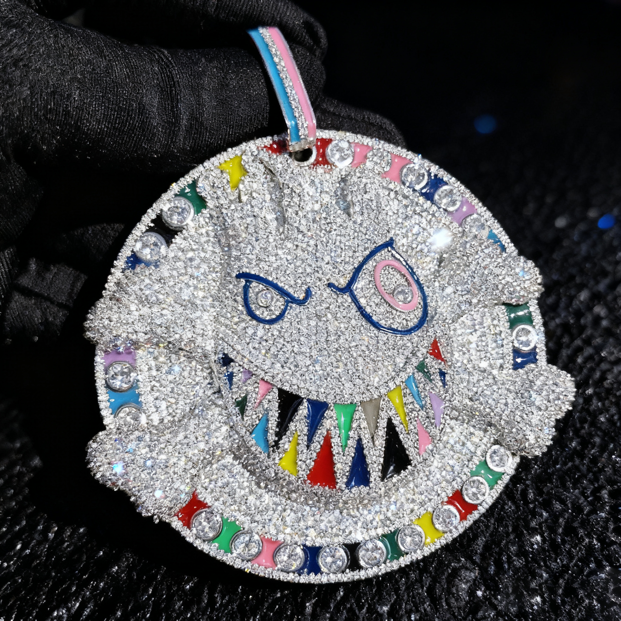 Rainbow Shark Dog Iced-Out Pendant【A18】