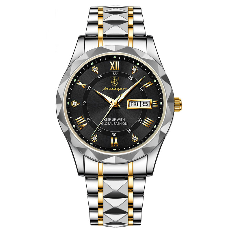 JIKU Waterproof Luminous Stainless Steel Two-tone Quartz Men's Watch