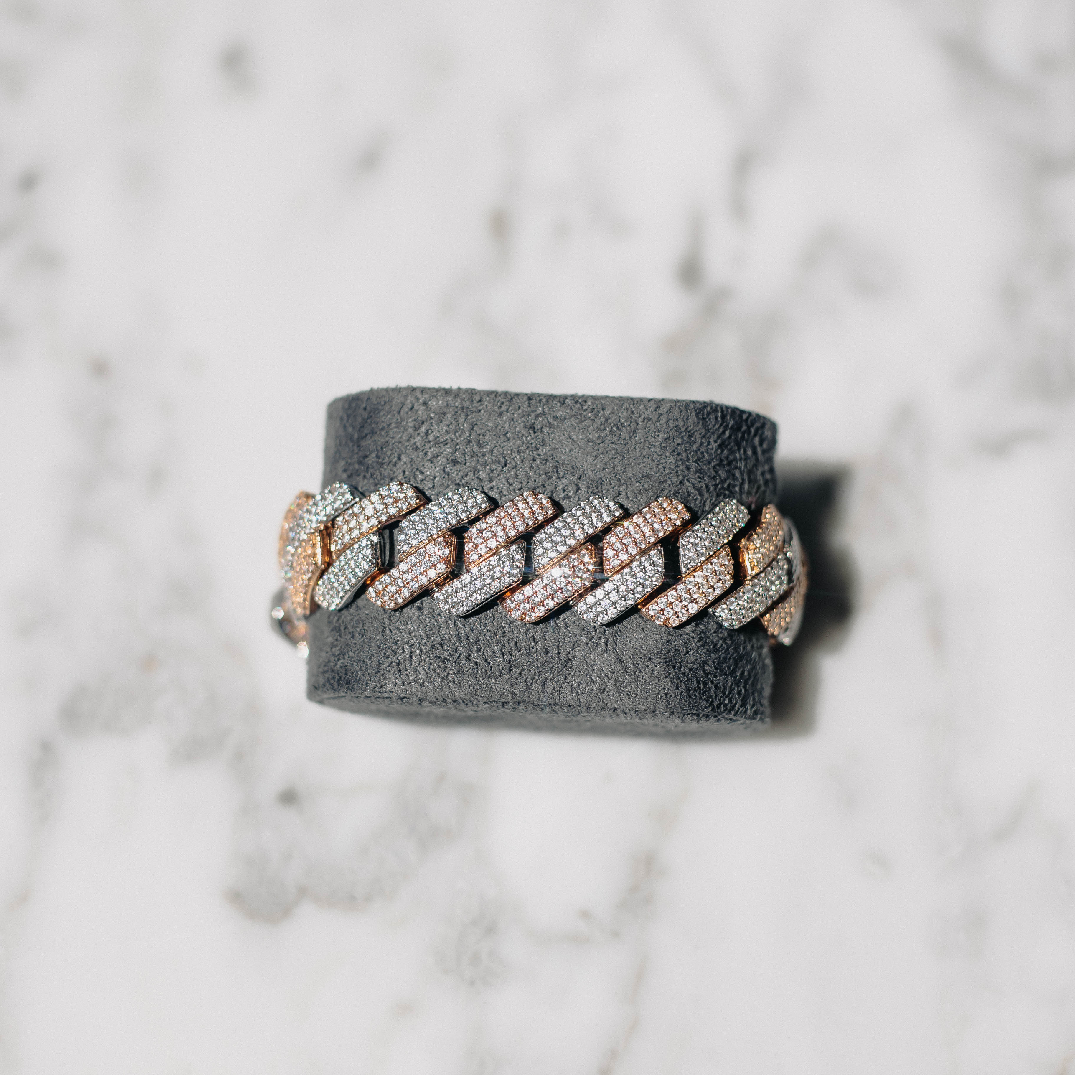 18mm Moissanite Prong Cuban Bracelet 2 Tone White/Rose Gold