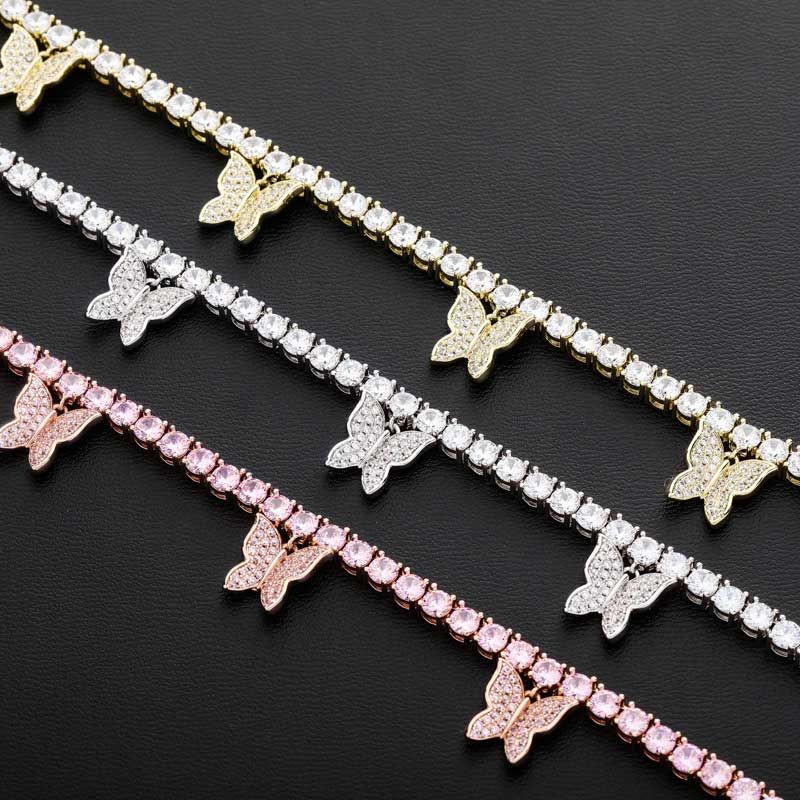 Women's Handsets Pink Butterfly Tennis Chain in Rose Gold