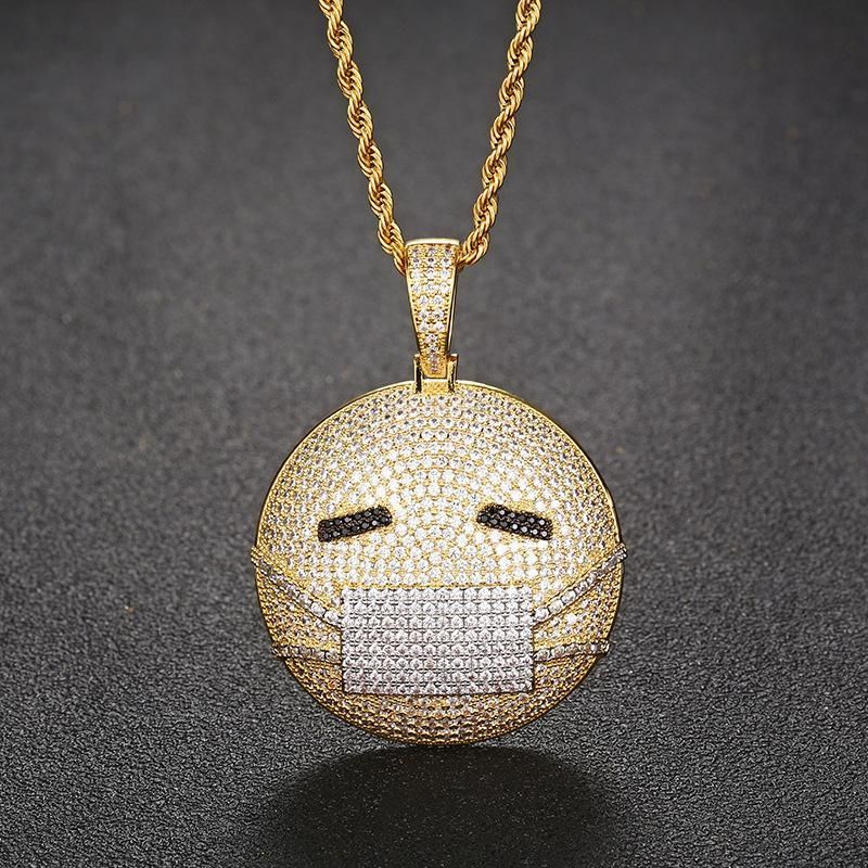 Iced-Out Masked Emoji Pendant【A34】