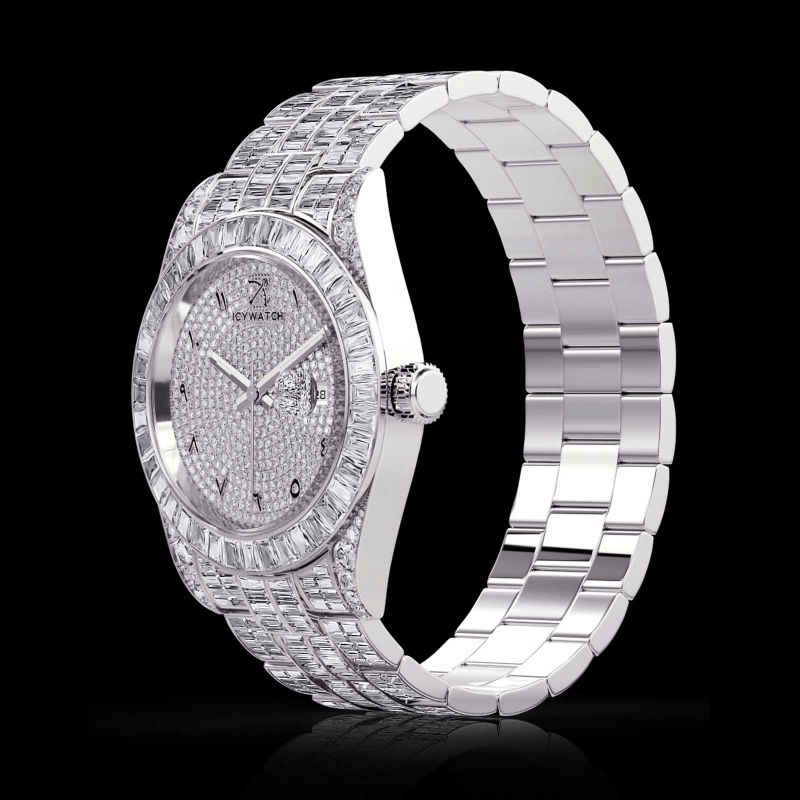 Iced Arabic Numerals Watch with Date - 42.2mm White Gold
