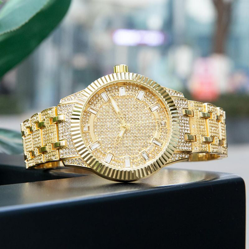 Iced Baguette Cut Watch - 43mm Gold Dial