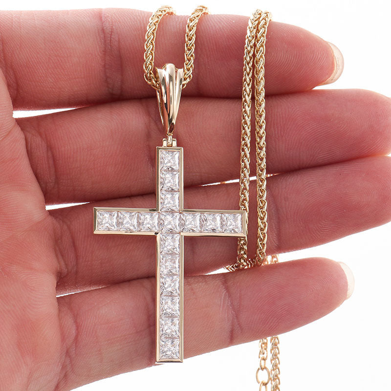 Cross Moissanite Square Pendant