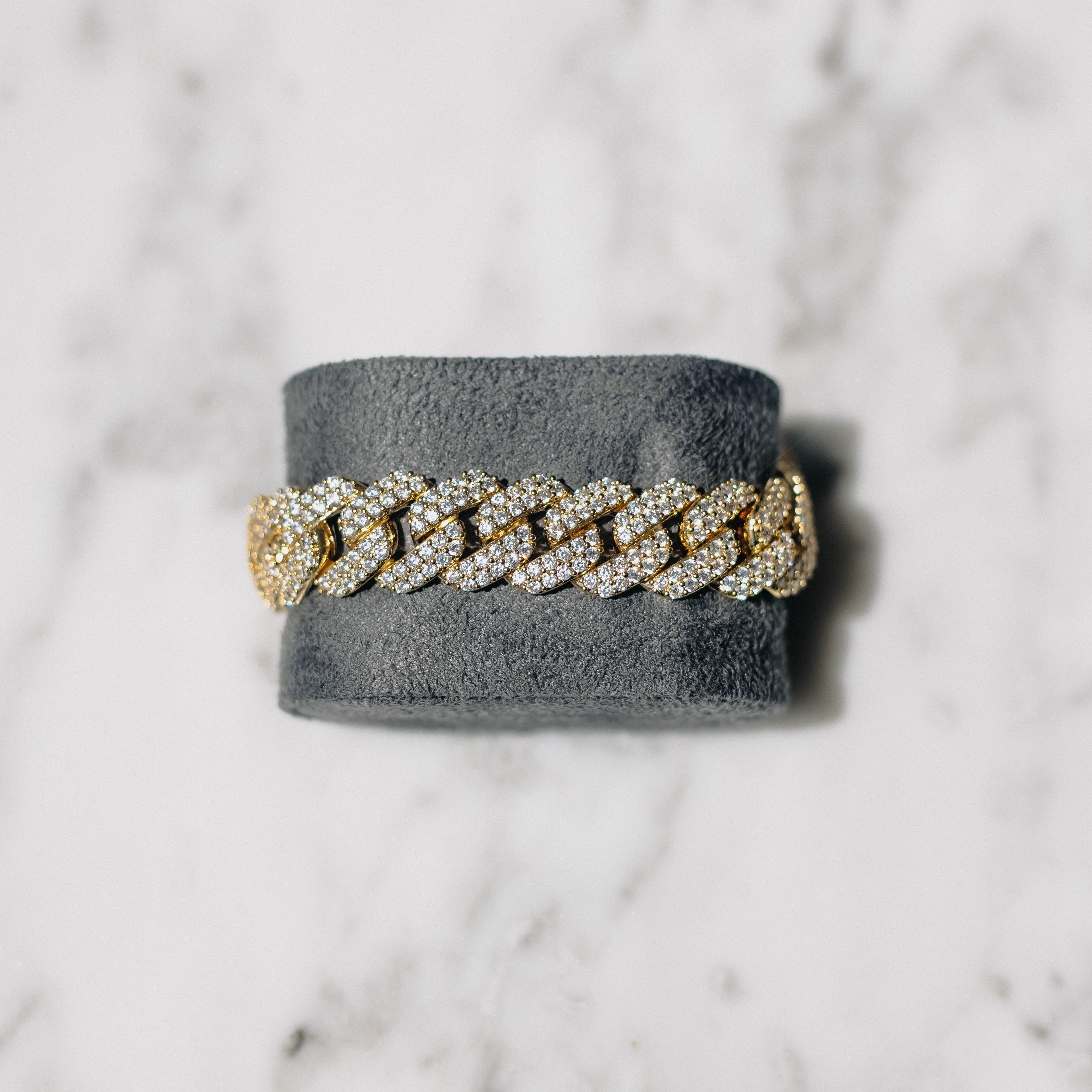 15mm Moissanite Prong Cuban Bracelet 18k Gold