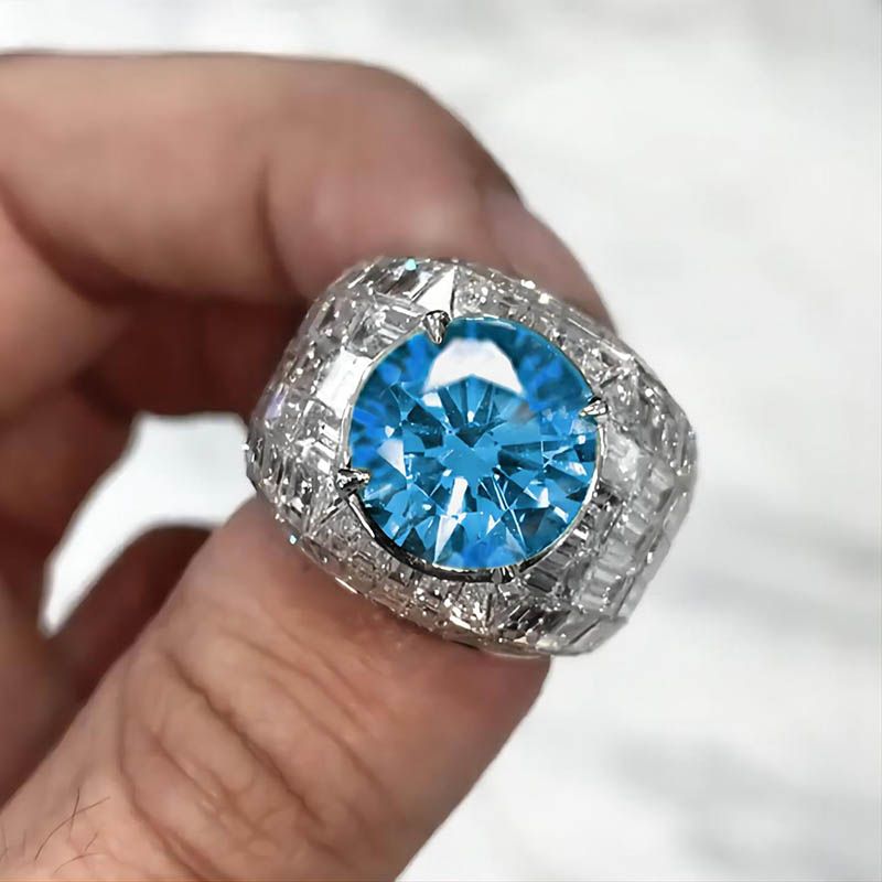 5.8 CT Moissanite Round& Emerald Cut Ring