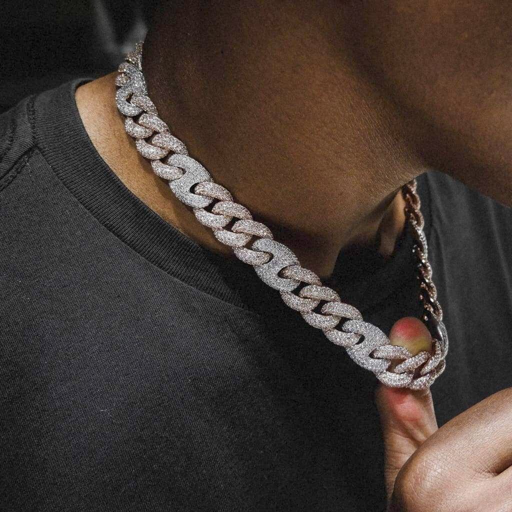 15mm Mixed Cuban Chain - White & Rose Gold Plated