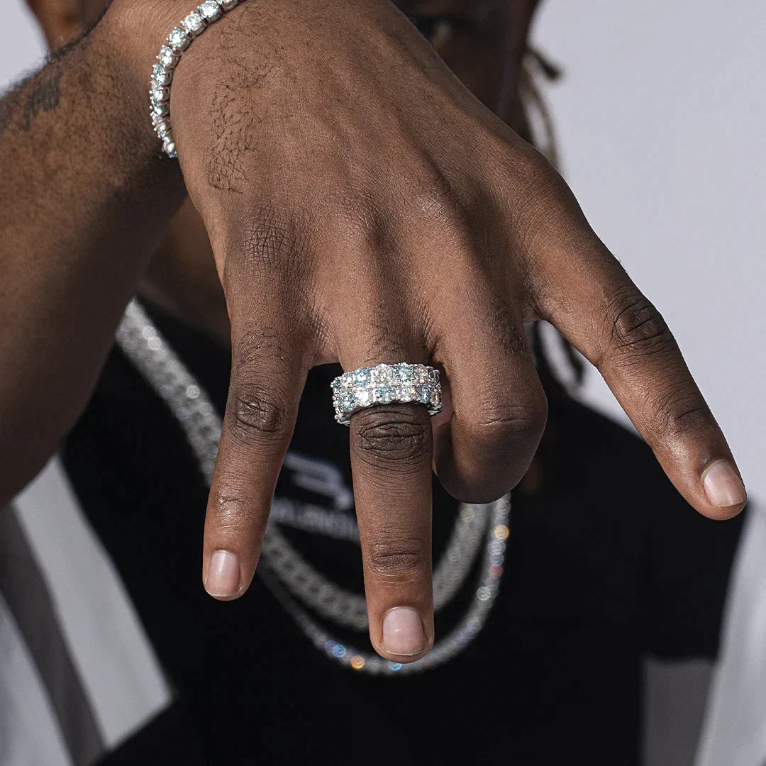 Moissanite Blue & White Two Row Eternity Ring