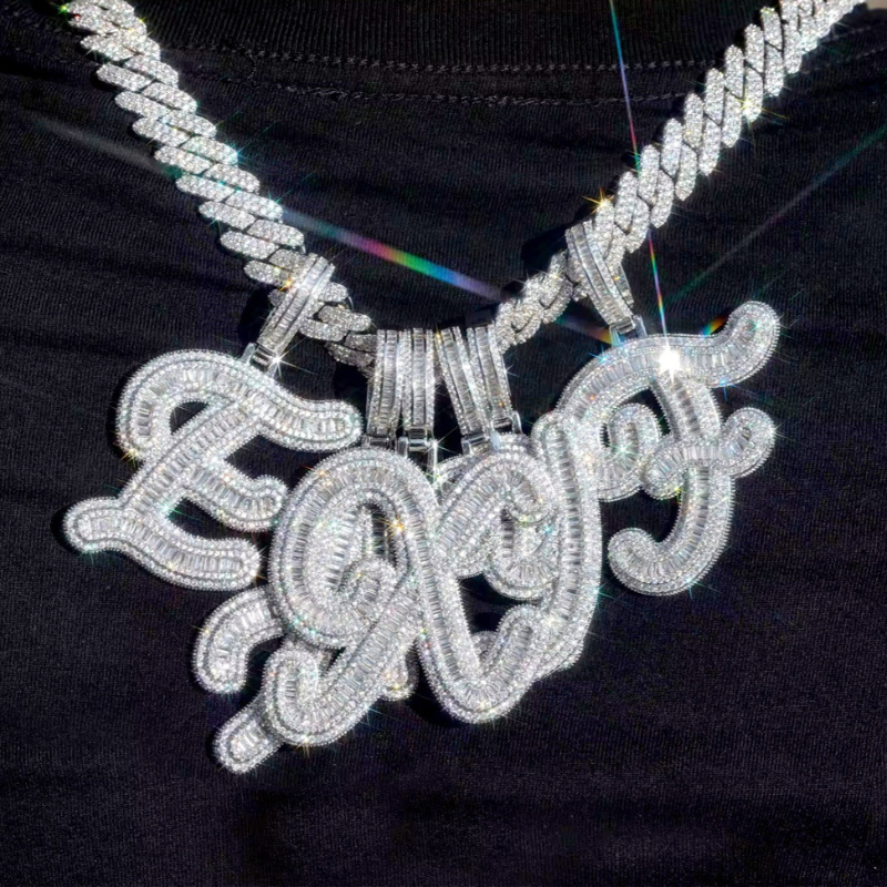 Moissanite Square Trapezoid Diamond 26-Letter Pendant