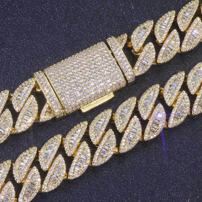 20mm Moissanite Mixed Inlay T Square Cuban Chain