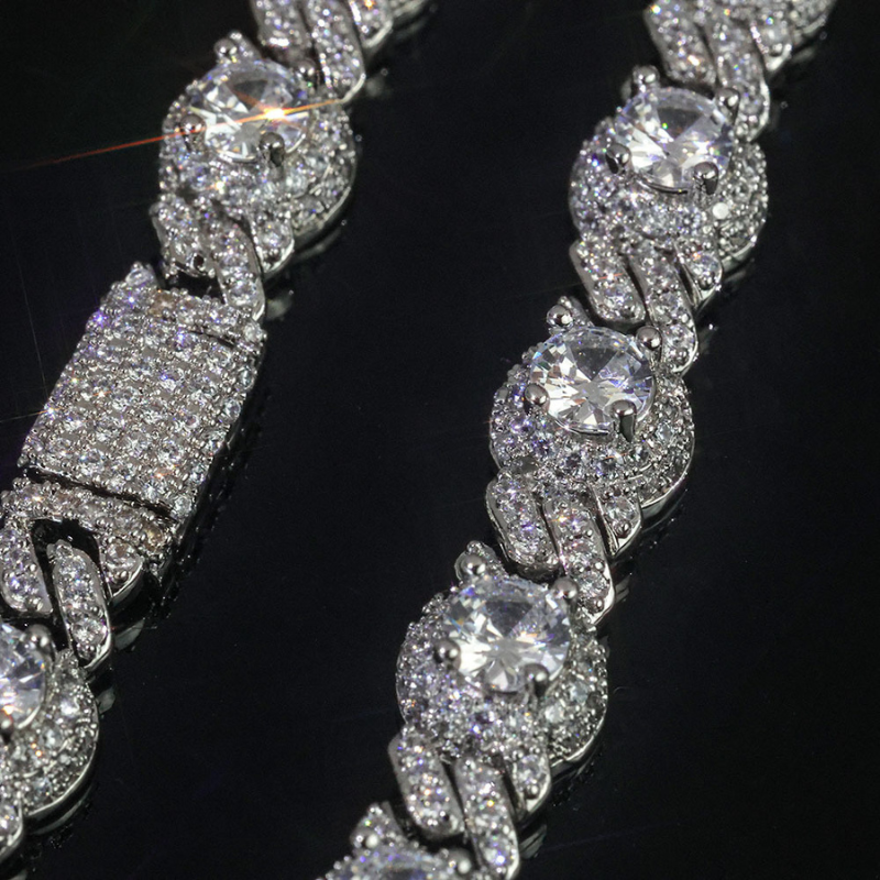 7.5mm Moissanite Hip Hop Round Bead Cuban Bracelet