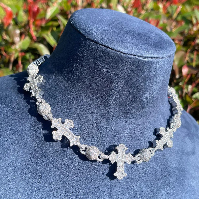 Moissanite Cross Bead Cuban Chain