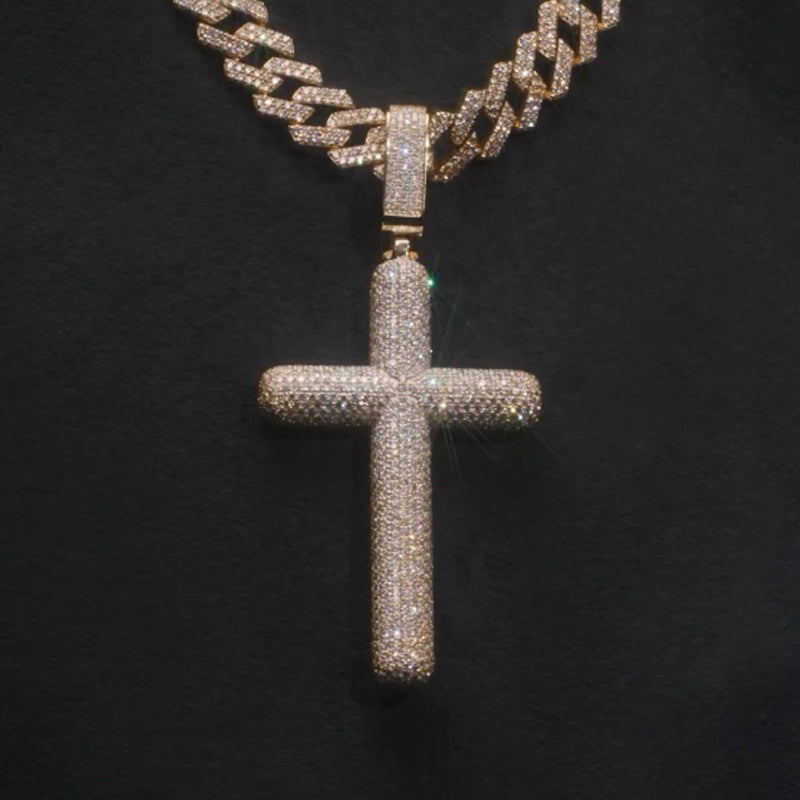 Moissanite Cross Pendant Cuban Chain Set