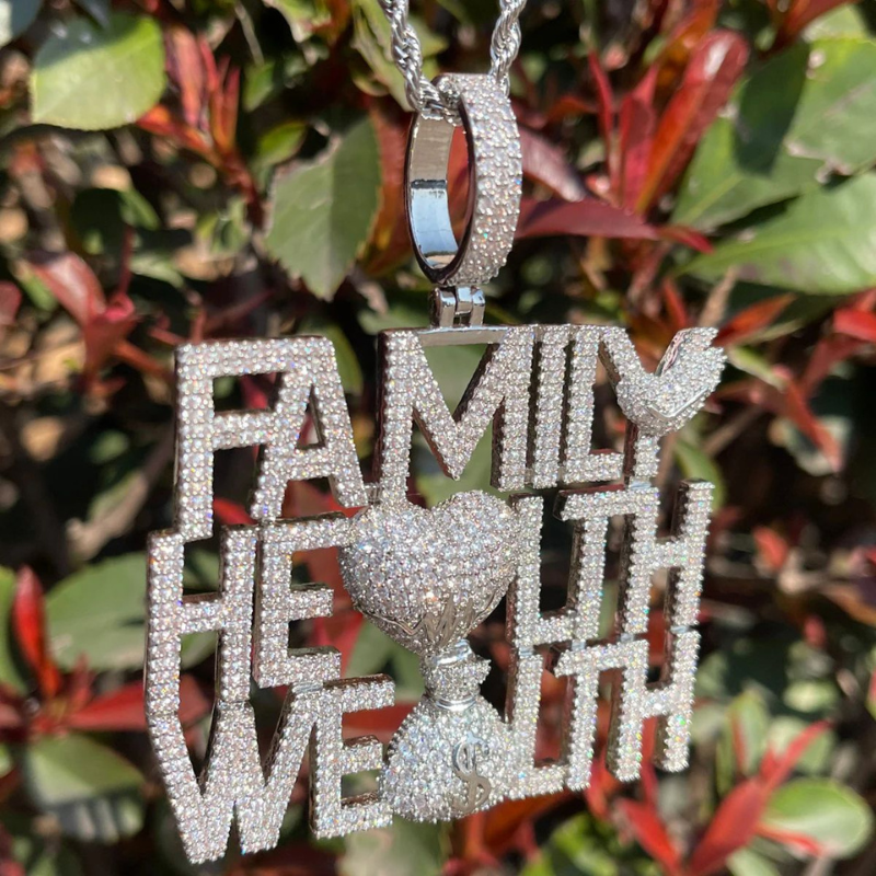 Moissanite Hip Hop Family Health Wealth Letter Pendant