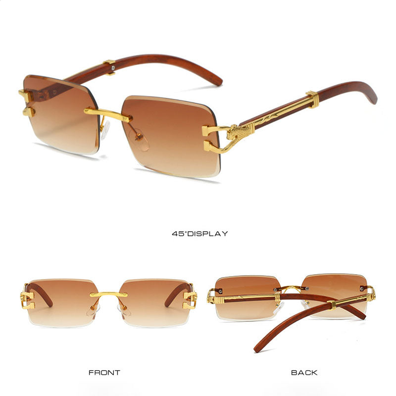 New Frameless Square Metal Leopard Design Frame Sunglasses