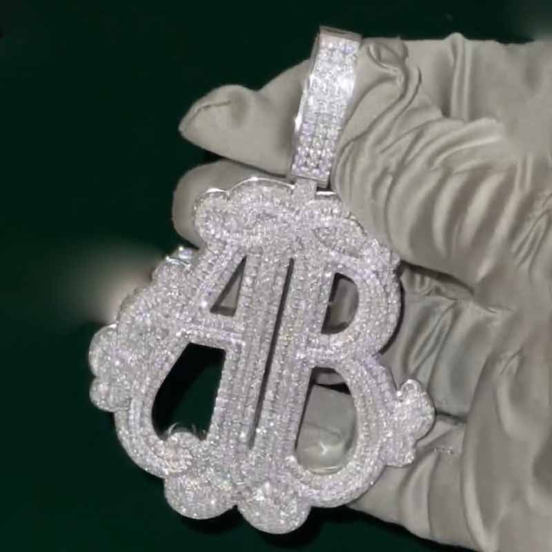 S925 Moissanite AB Letter Pendant