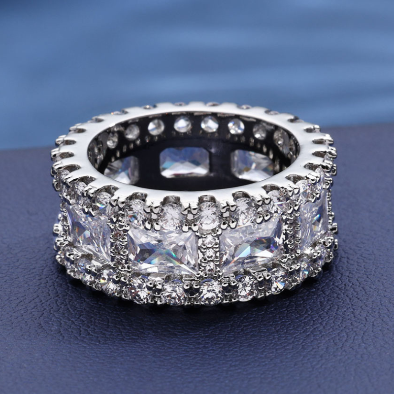 Moissanite Mixed Inlaid T Square Diamond Ring