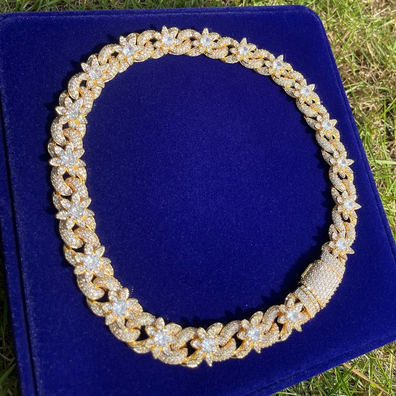 15mm Iced Out Flowers Sparkle Cuban Chain