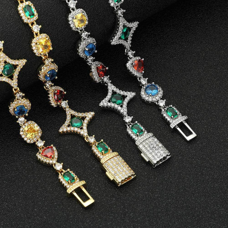 10mm Moissanite Hip Hop Colored Gemstone Chain