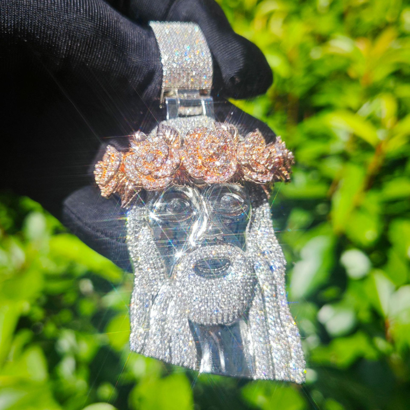 Moissanite Rose Headdress Jesus Pendant
