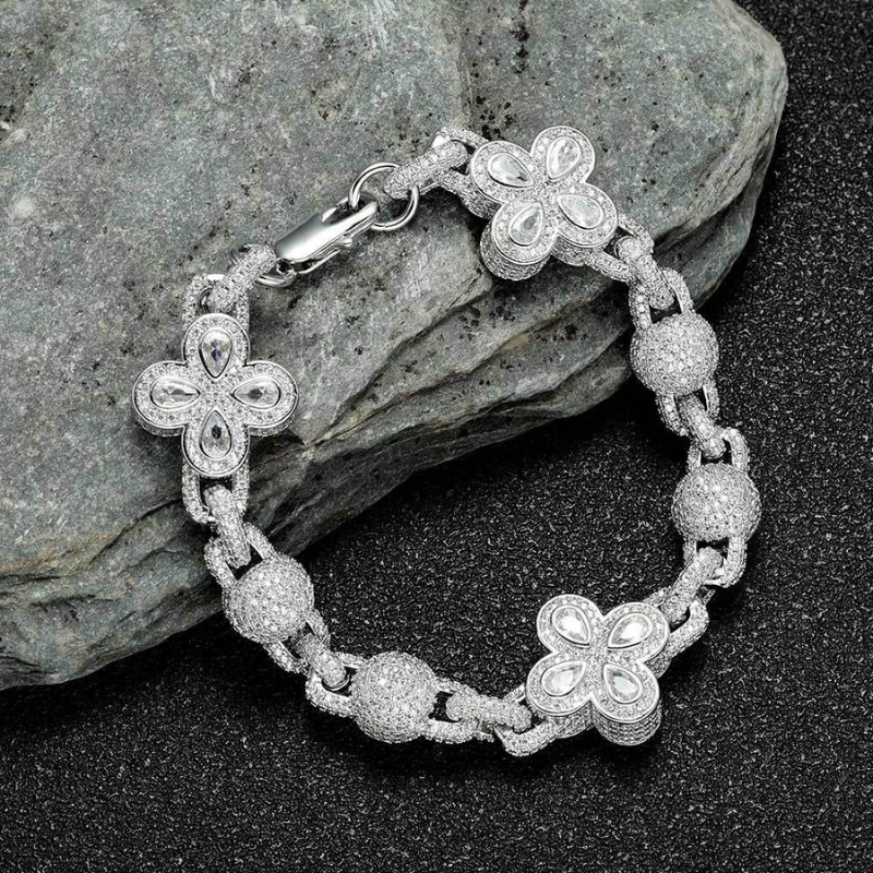 Moissanite Hip Hop Bubble Beads Clovers Bracelet