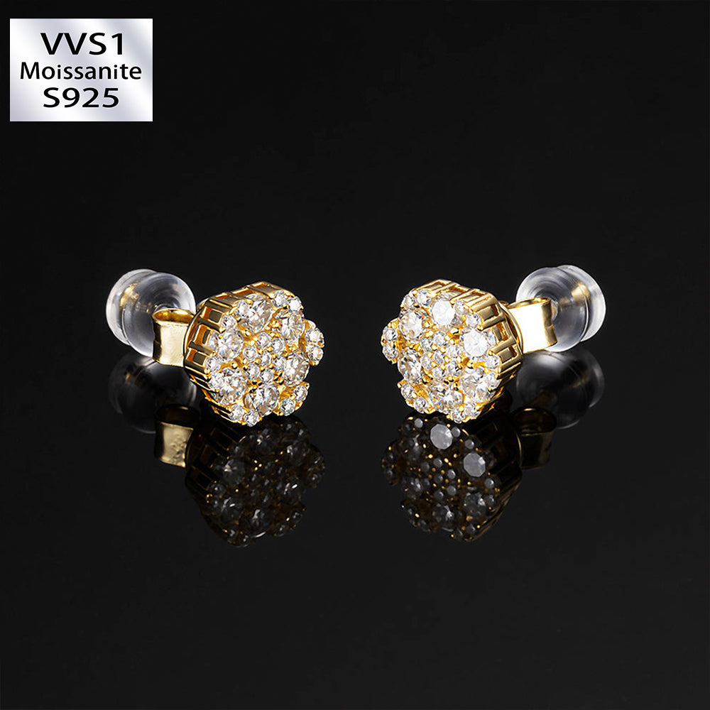 S925 & VVS Moissanite Cluster Hexagon Full Paved Earrings