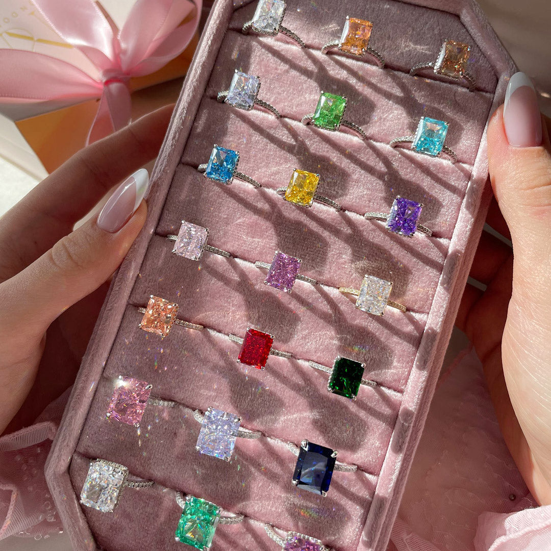 S925 Advanced Ice Flower Cut Colorful Gem Ring