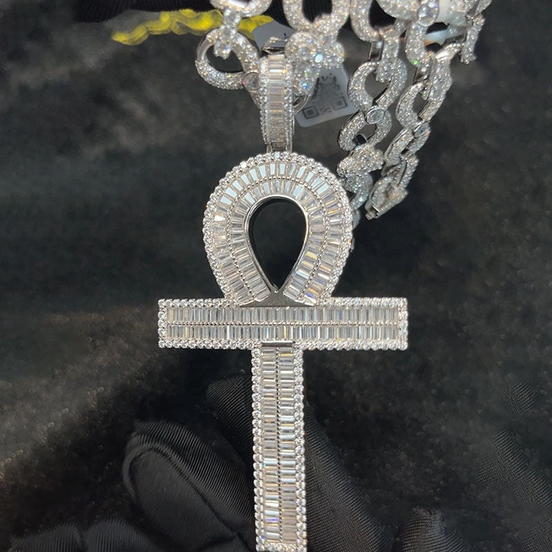 Moissanite Ankh Key Cross Pendant