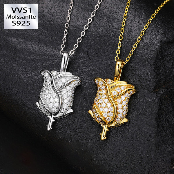 S925 Moissanite Rose Pendant Necklace