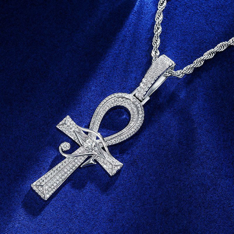 Moissanite Eye of Horus Ankh Pendant in 925 Sterling Silver