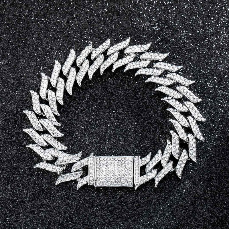 18mm Moissanite Iced Spiked Cuban Bracelet in White Gold
