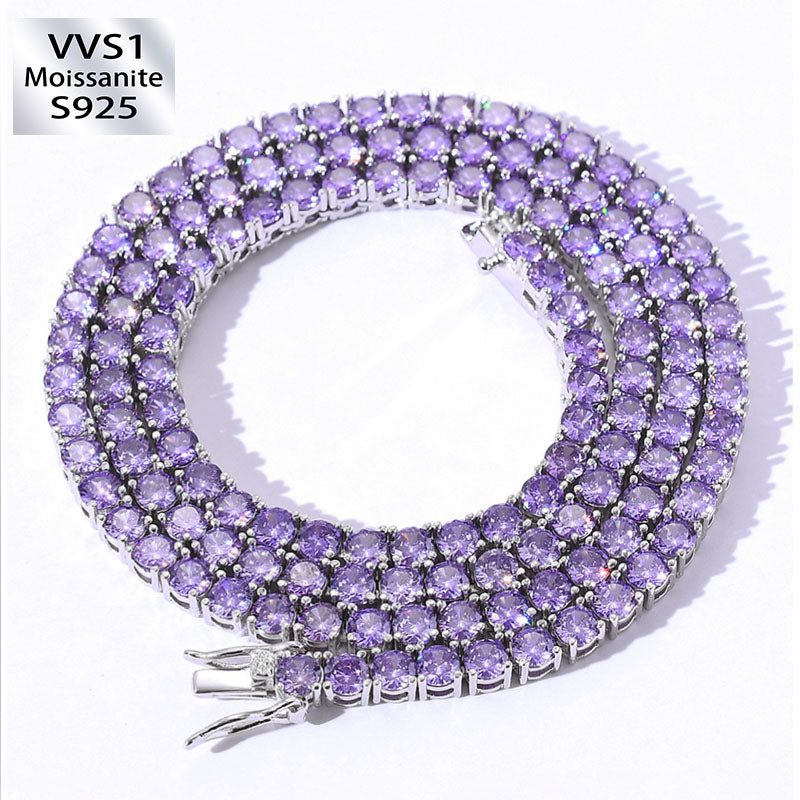 S925 4mm Moissanite Purple Tennis Chain