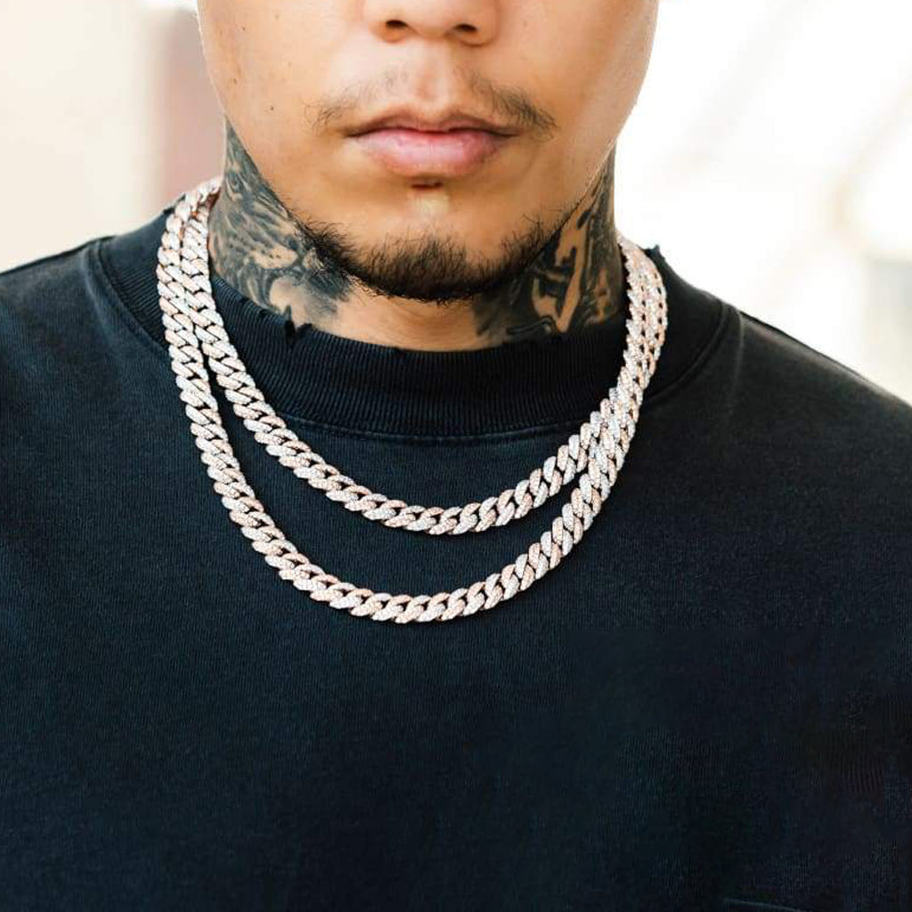 9mm Moissanite Diamond  Two Tone Cuban Chain