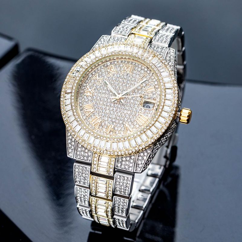 Iced Two Tone Baguette Cut Roman Numerals Men's Watch