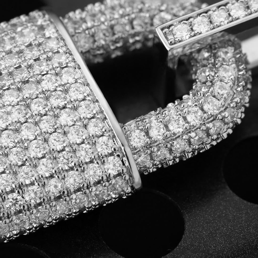 Iced Out Lock Mens Moissanite Pendant Necklace in White Gold