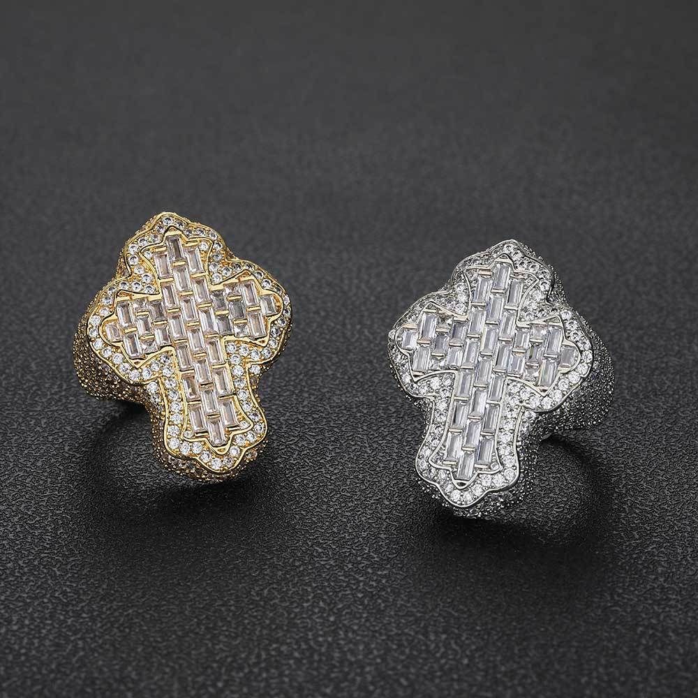 The Baguette Cross Iced-Out Ring【A51】