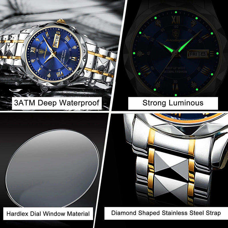 JIKU Waterproof Luminous Stainless Steel Two-tone Quartz Men's Watch